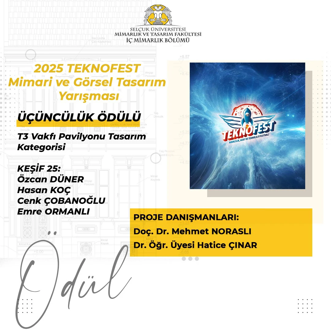 2025 Teknofest Mimari ve Görsel Tasarım Yarışması Üçüncülük Ödülü